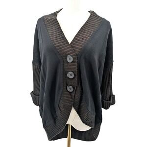Angel Sabri Ozel Italy‎ Oversized Cardigan Sweater Boho Slouchy Black Brown S